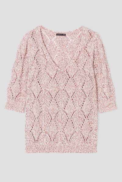 Pull manches 3/4 orange clair femme
