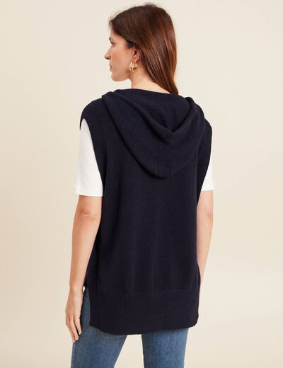 Pull sans manches à capuche bleu foncé femme