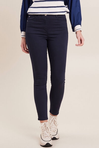 Pantalon léger taille haute 7/8ème bleu marine femme