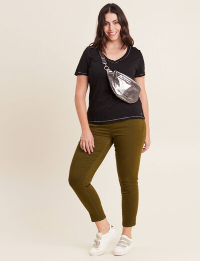 Pantalon léger taille standard 7/8ème vert kaki femme