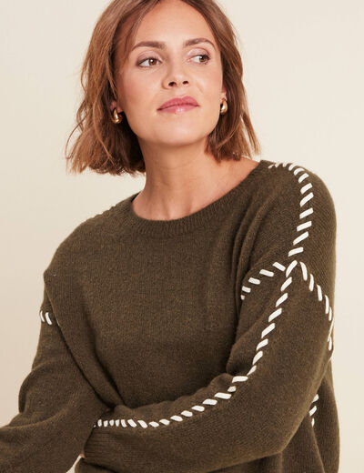 Pull manches longues vert olive femme