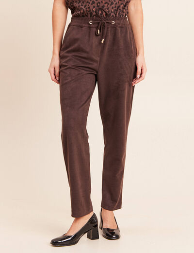 Jogging aspect daim marron fonc&eacute; femme
