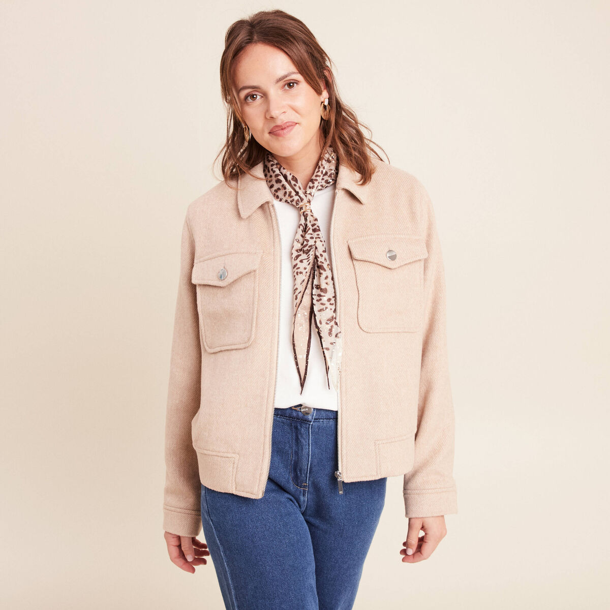 Veste manches longues doubl&eacute;e creme femme