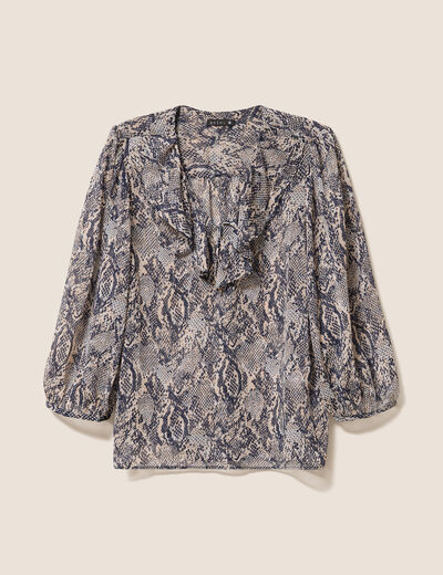 Blouse ample col v en voile manches 3/4 beige femme