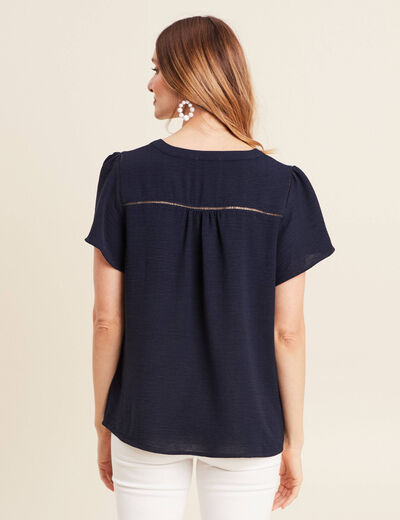 Blouse manches courtes bleu marine femme