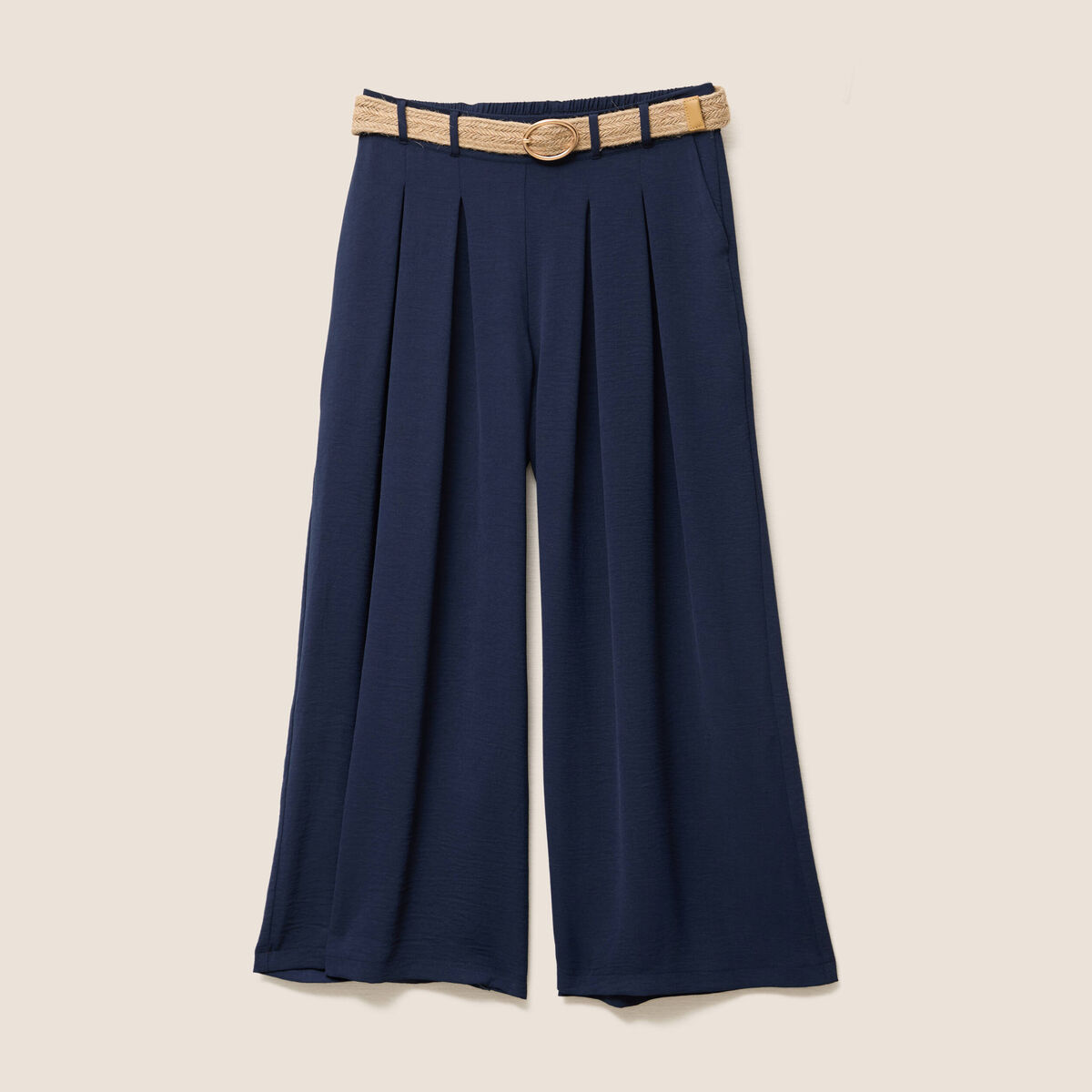 Pantalon jupe-culotte large bleu foncé femme