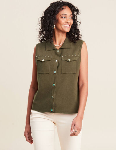 Gilet sans manches à clous vert olive femme