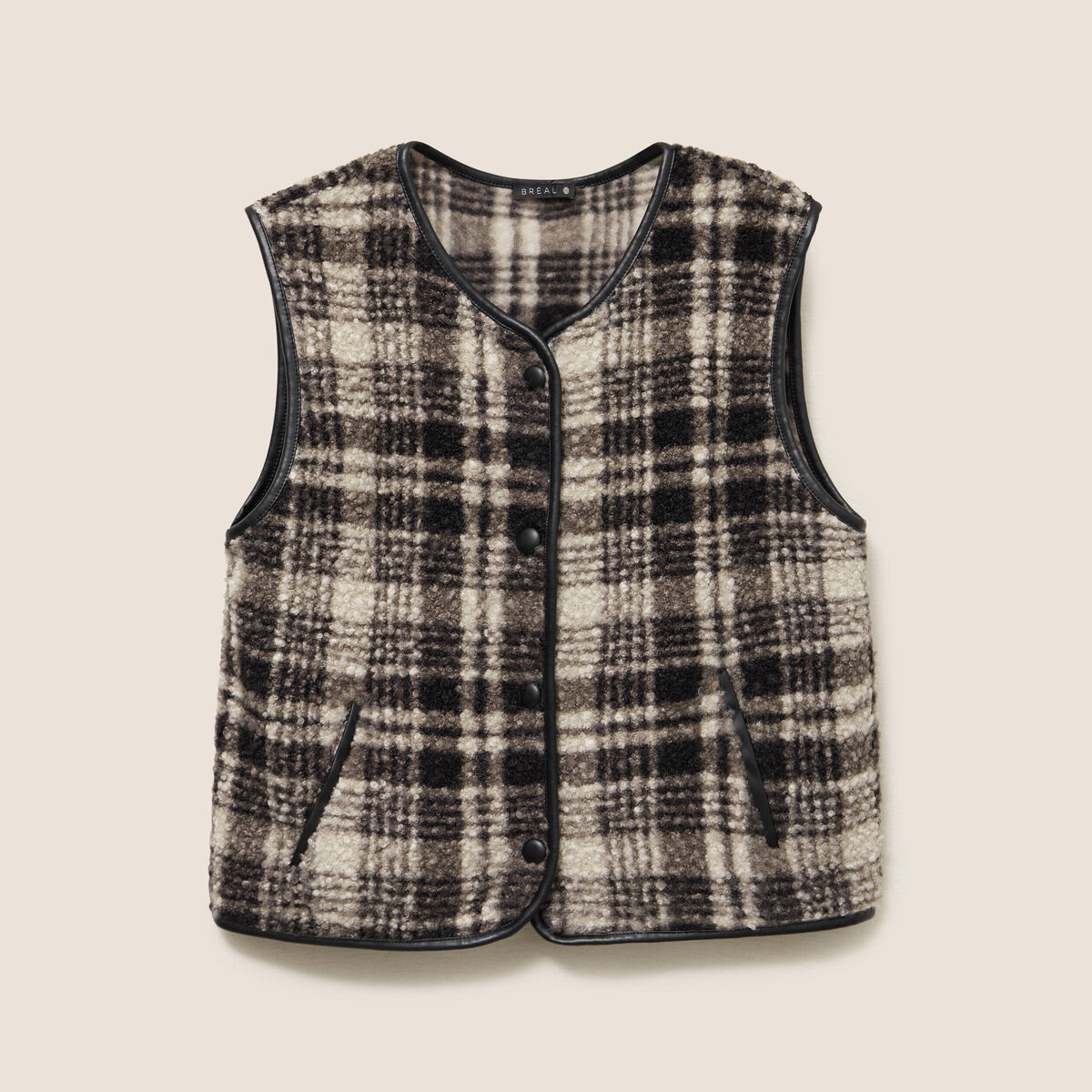 Gilet sans manches en bouclette noir femme