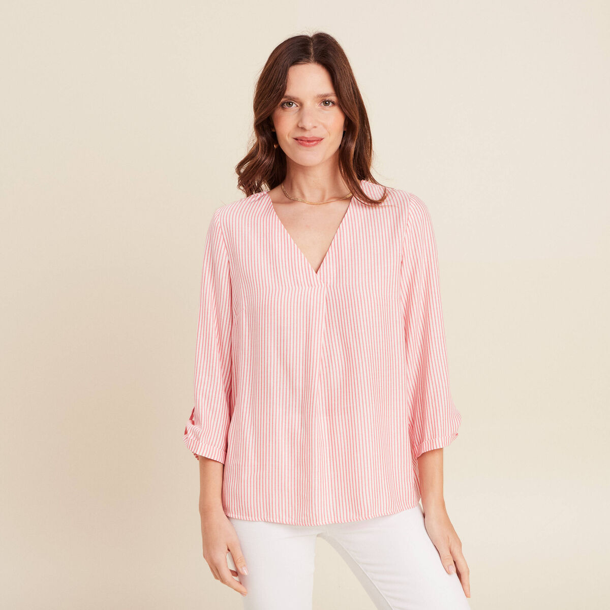 blouse fluide manches 3/4 rouge femme