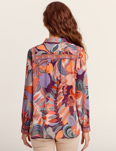 Chemise manches longues fluide orange femme