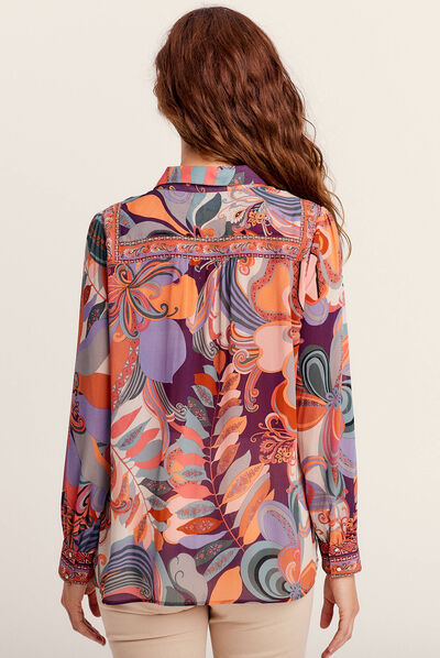 Chemise manches longues fluide orange femme