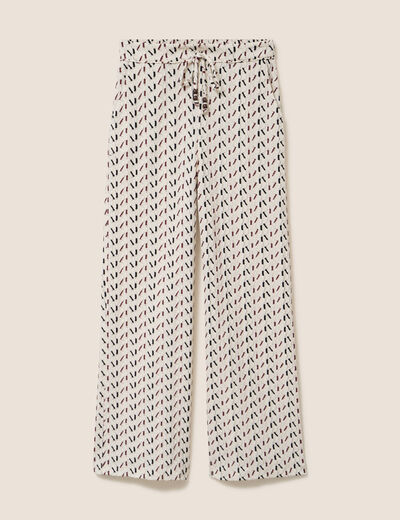 Pantalon large taille haute blanc femme