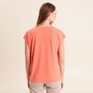 T-shirt col v manches courtes orange fluo femme
