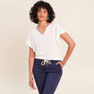 Pull col tunisien manches courtes ecru femme