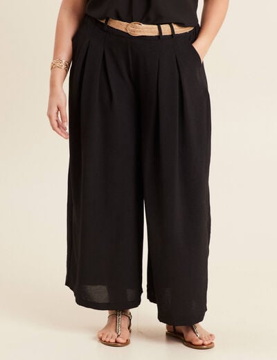 Pantalon jupe-culotte large noir femme