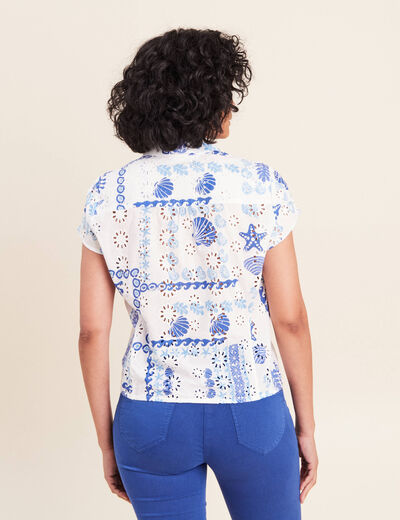 Chemisier ajust&eacute; manches courtes brod&eacute; bleu femme