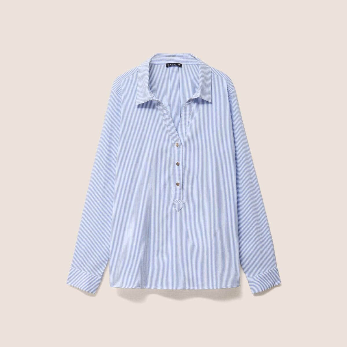 Blouse ample col chemise manches longues bleu femme