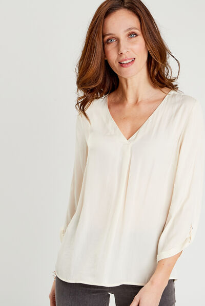 Blouse manches 3/4 ivoire femme