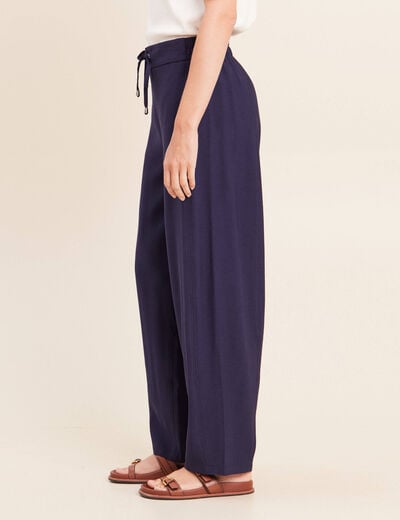 Pantalon large taille haute bleu marine femme