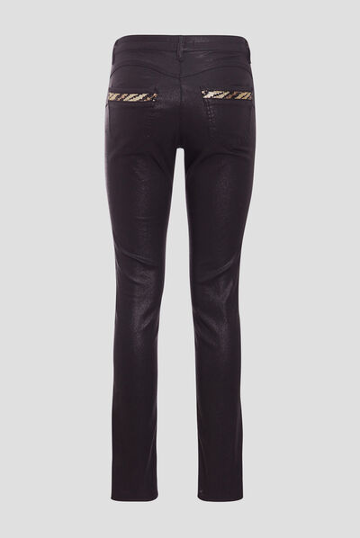 Pantalon ajusté enduit noir femme