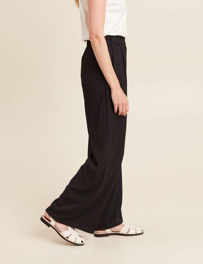 Pantalon large taille haute noir femme