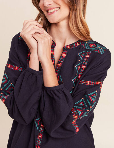 Chemise broderie manches longues rouge femme