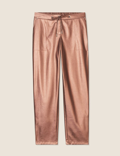 Pantalon ample simili cuir couleur cuivre femme