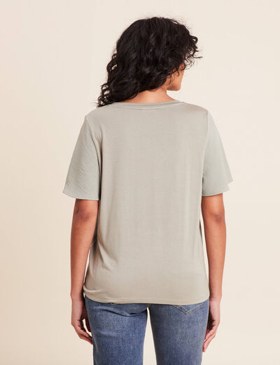 T-shirt bi-mati&egrave;re manches courtes vert clair femme