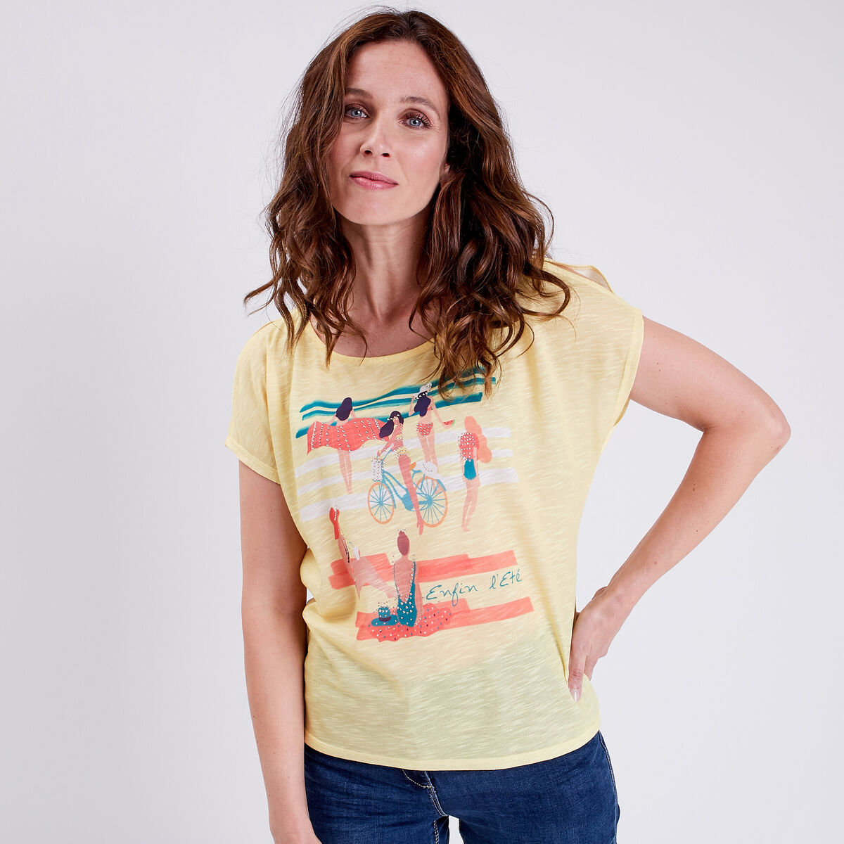 T-shirt manches courtes jaune clair femme