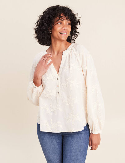 Blouse ample manches longues fluide ecru femme