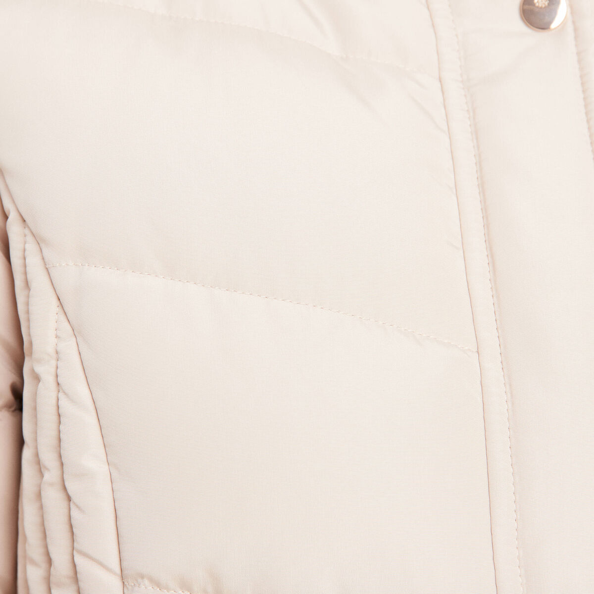 Doudoune déperlante longue à capuche beige femme