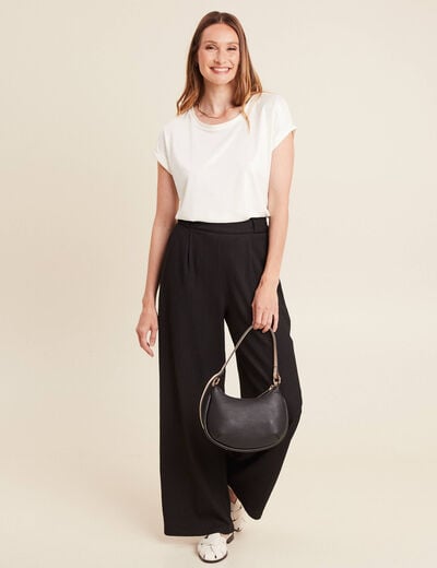 Pantalon large taille haute noir femme
