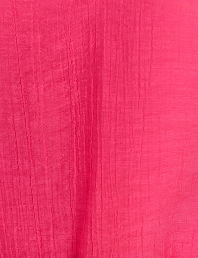 Blouse ample col tunisien manches 3/4 rose fushia femme