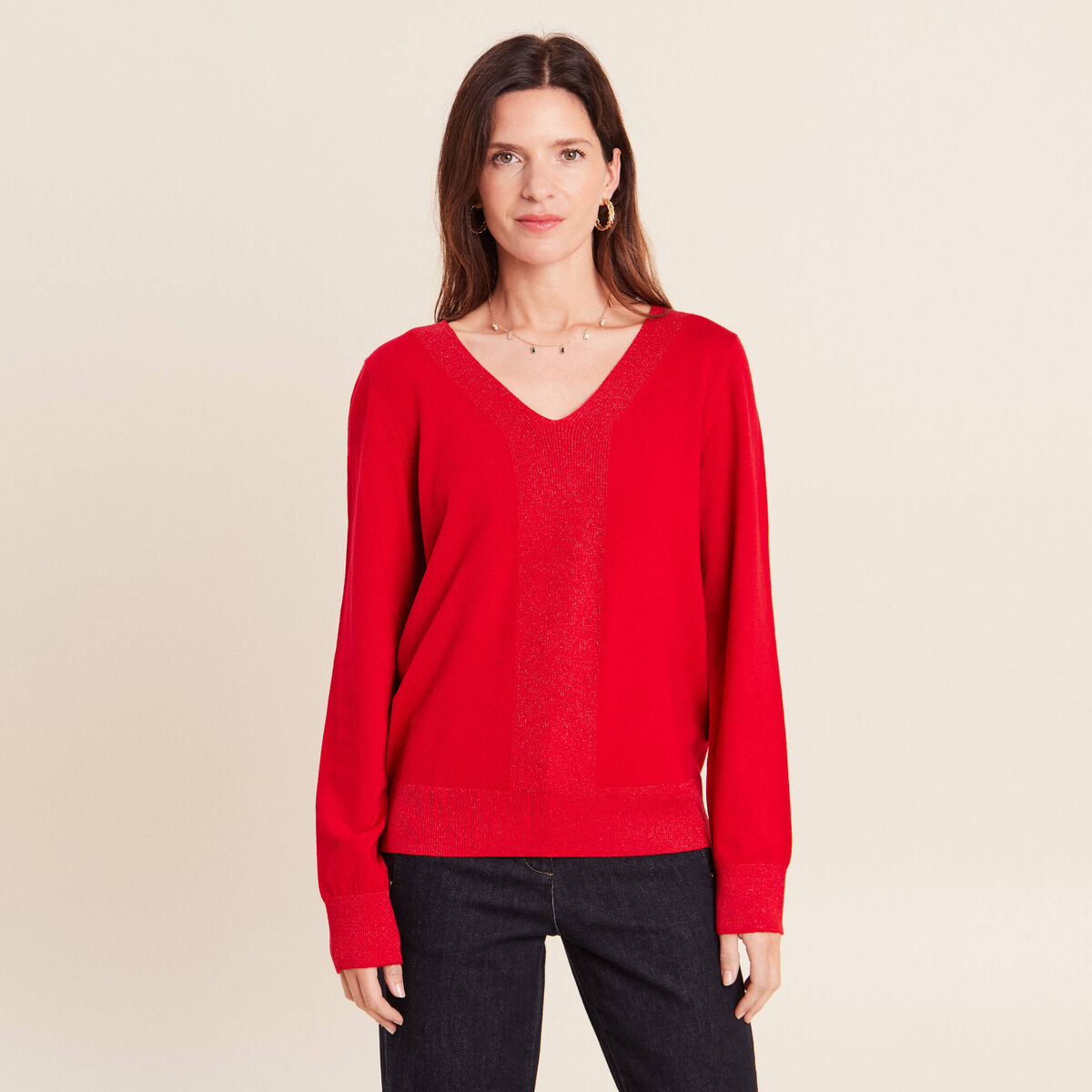 Pull manches longues rouge femme