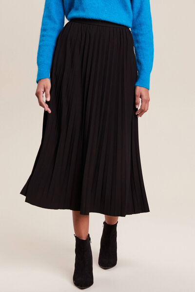 Jupe longue évasée plissée noir femme
