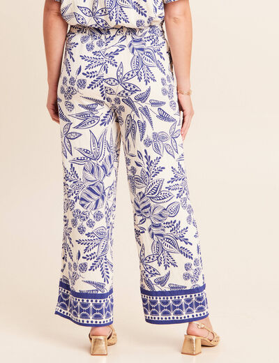 Pantalon large 7/8&egrave;me taille haute bleu femme