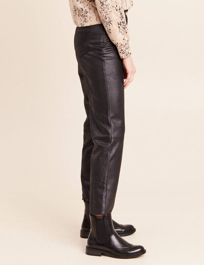 Pantalon similicuir droit 7/8&egrave;me noir femme