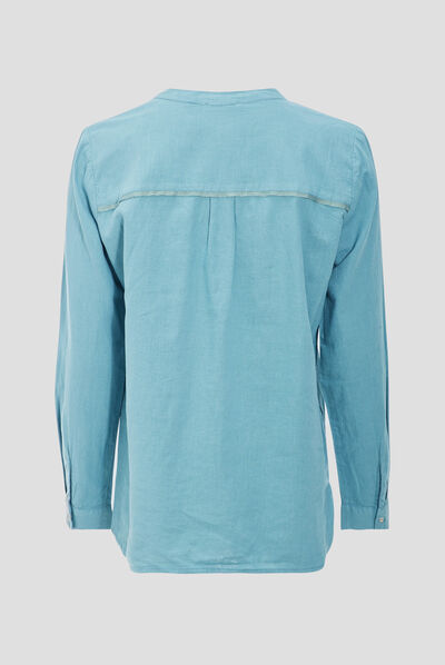 Chemise manches longues bleu gris femme