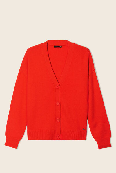 Gilet manches longues col en V orange femme