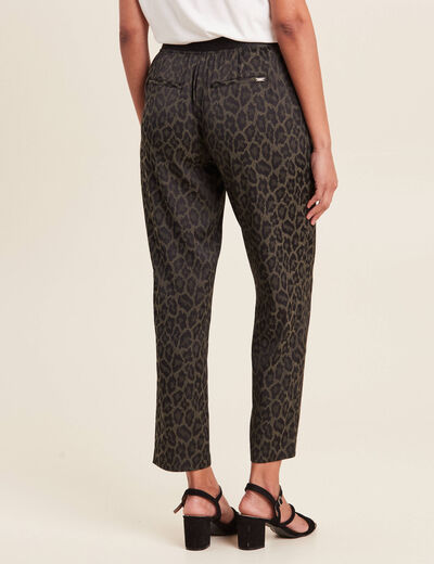 Pantalon flou taille bascul&eacute;e vert kaki femme