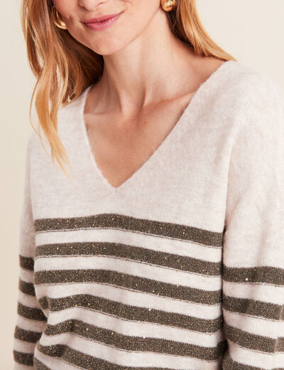 Pull manches longues sequins ecru femme