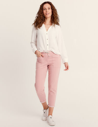 Pantalon coupe droite à coulisse rose pastel femme