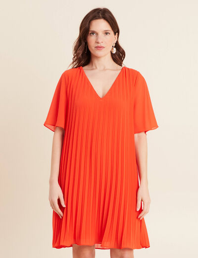 Robe droite plissée orange foncé femme