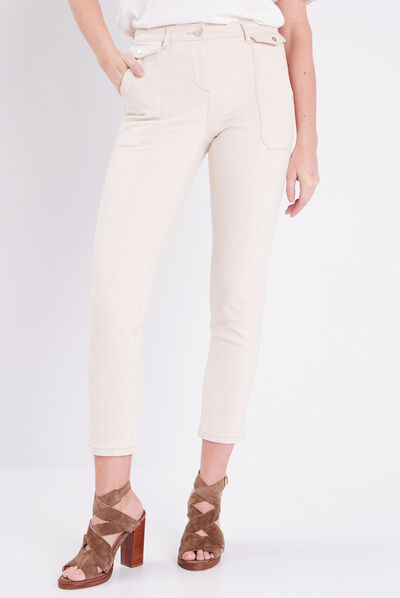 Pantalon ajusté avec rabats ivoire femme