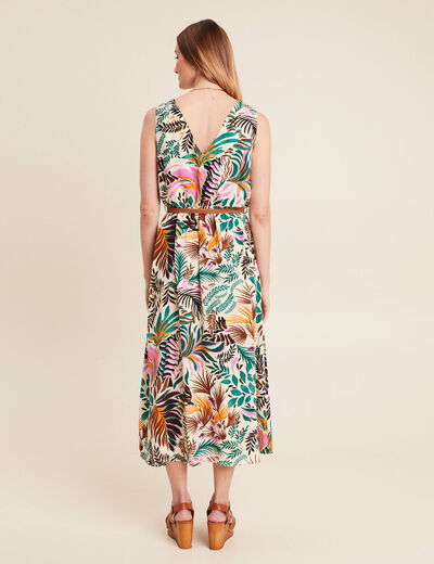 Robe midi évasée ceinturée multicolore femme