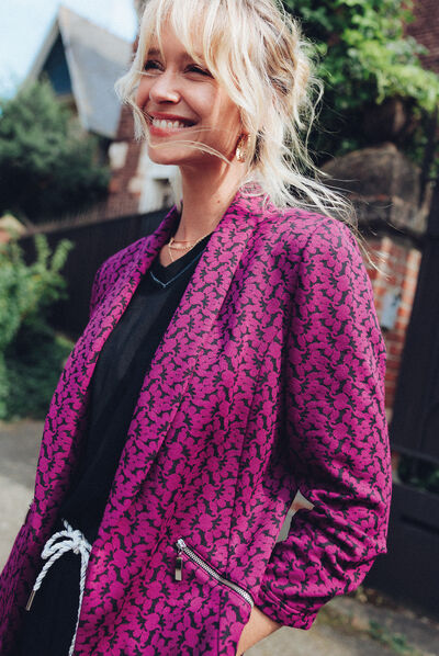 Veste ajustée col châle rose fushia femme