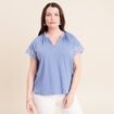 Blouse col tunisien manches courtes bleu ciel femme