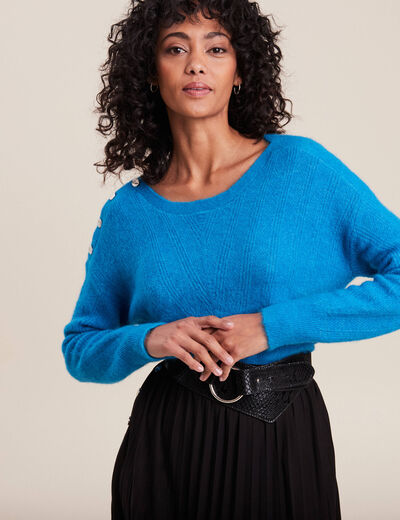 Pull manches longues bleu femme