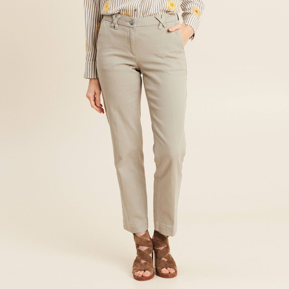 Jean droit 7/8ème vert clair femme