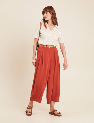 T-shirt col chemise ecru femme